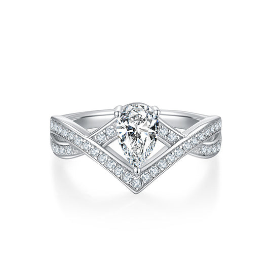 1 Carat Pear-Shaped Moissanite Engagement Ring - 14k White Gold, Moissanite-Encrusted Double Band Design - Elegant & Timeless