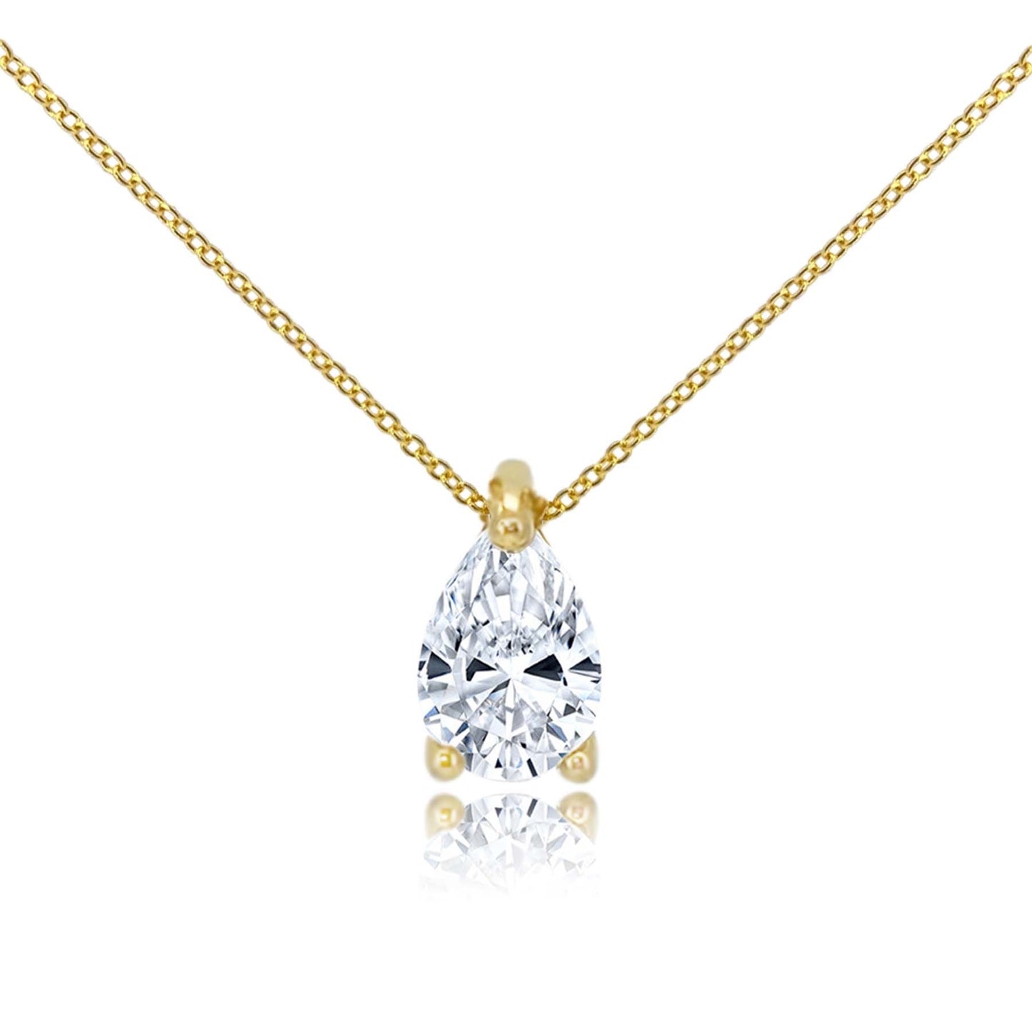 Minimalist Design Moissanite Pendant Necklace 14k Yellow Gold Plated S925 Silver, Pear Shape Diamond Necklace