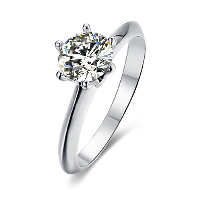 D Grade Promise Engagement Wedding Moissanite Ring, Platinum Plated Silver, Round Cut