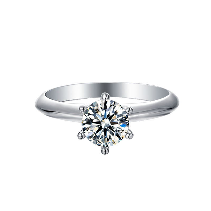 D Grade Promise Engagement Wedding Moissanite Ring, Platinum Plated Silver, Round Cut