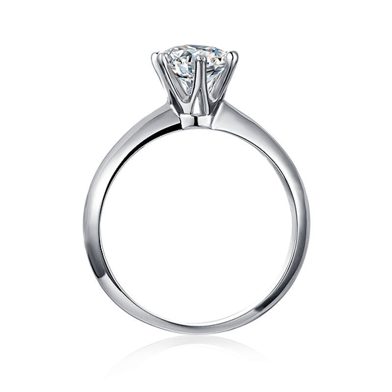 D Grade Promise Engagement Wedding Moissanite Ring, Platinum Plated Silver, Round Cut