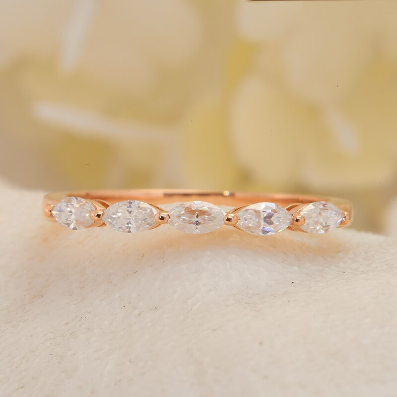 Half Eternity Ring,total 0.5 Carat Rings Marquise Moissanite Ring Engagement Wedding Gold Rings