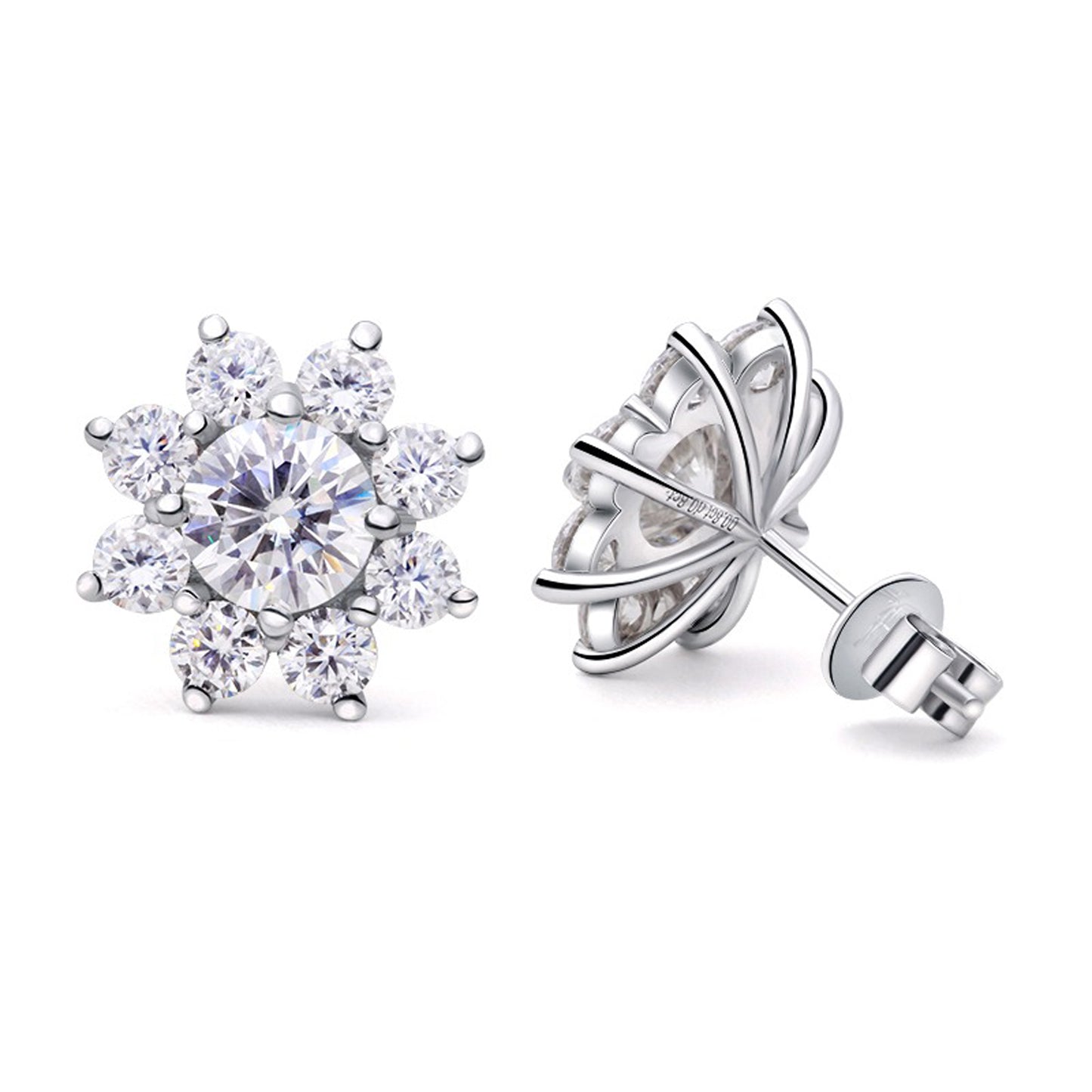 Snowflake 1.0ct DF Color Moissanite Flower Earring 14K White gold Stud Push Back