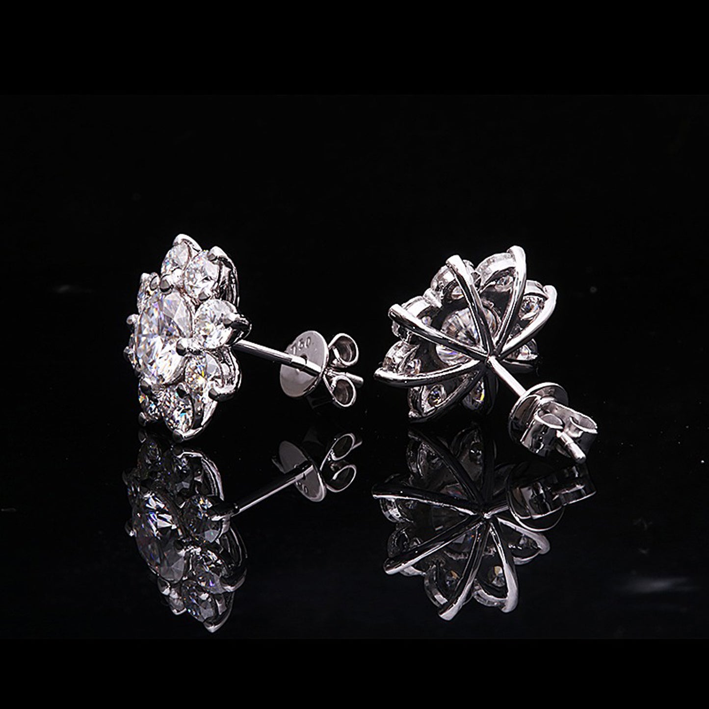 Snowflake 1.0ct DF Color Moissanite Flower Earring 14K White gold Stud Push Back