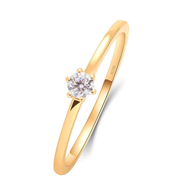 0.1ct Round Cut Moissanite  Engagement Ring Solid 10K Yellow Gold for Women