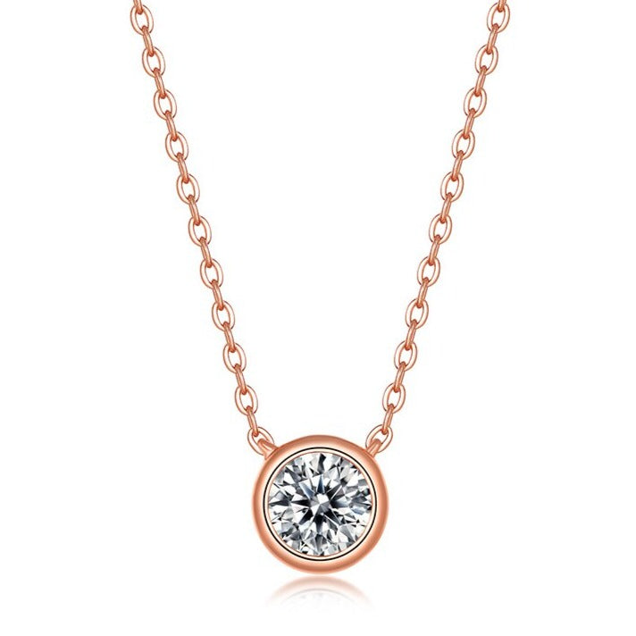 Luxurious Bubble Round 1ct Moissanite Necklace Rose Gold Plated Silver With Pendant For Women Gift