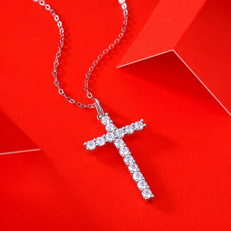 Cross Clavicle Chain Moissanite set in S925 Silver Necklace Unisex Personality Jewelry