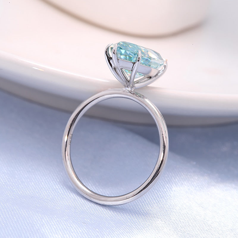 3.0carat 7X14mm Light Blue Marquise Brilliant Cut Moissanite Halo Engagement Ring