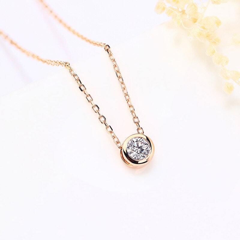 Luxurious Bubble Round 1ct Moissanite Necklace Rose Gold Plated Silver With Pendant For Women Gift