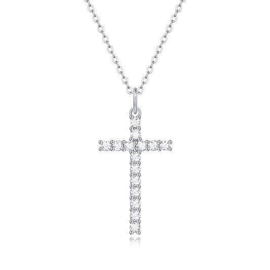 Cross Clavicle Chain Moissanite set in S925 Silver Necklace Unisex Personality Jewelry