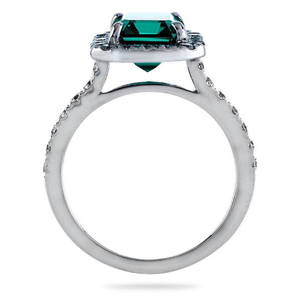 Halo Ring,3.0ct Carat Emerald Cut Engagement Wedding for Women Green Moissanite Diamond Ring Set with 14k Gold