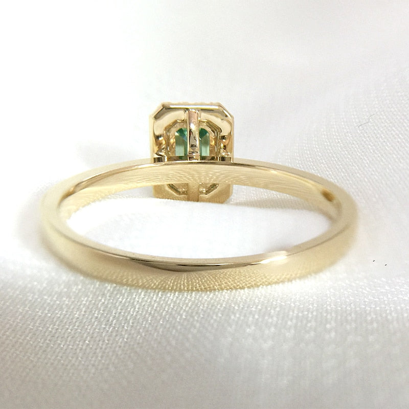 1 Carat  Emerald Cut Light Green Moissanite Ring for Women  Set in 14k Yellow Gold