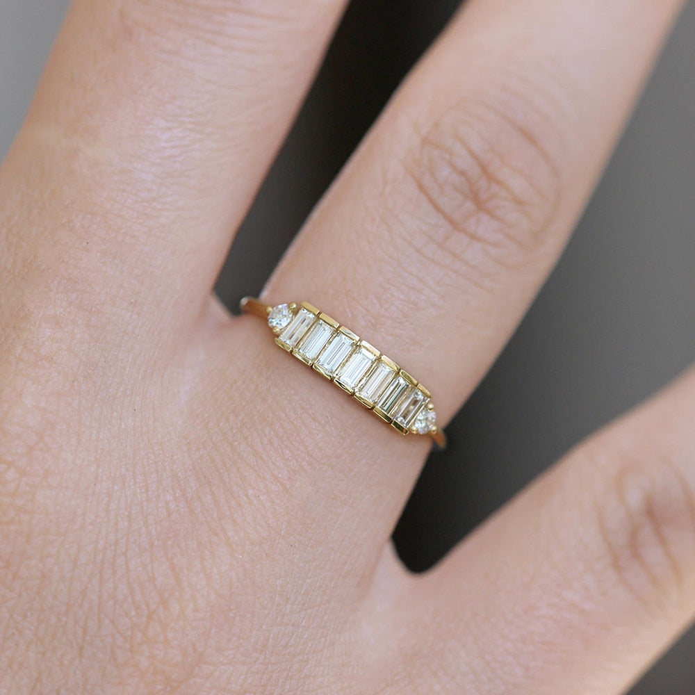 Baguette Ring Band,Total 0.9 ct Emerald Moissanite Eternity Ring