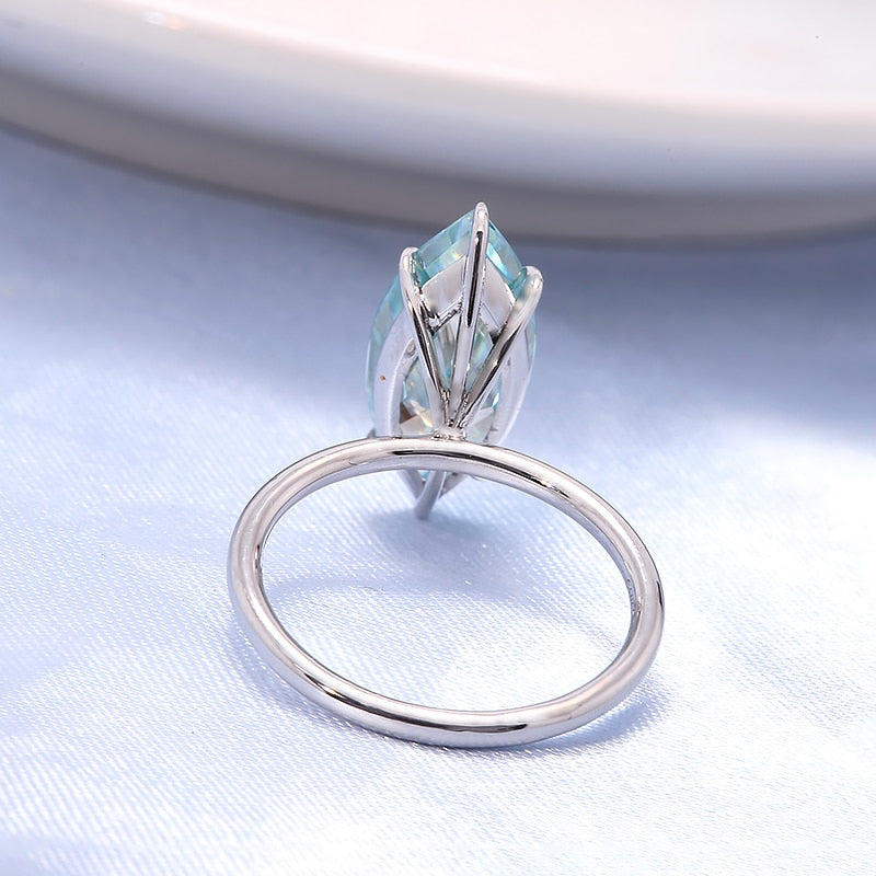 3.0carat 7X14mm Light Blue Marquise Brilliant Cut Moissanite Halo Engagement Ring