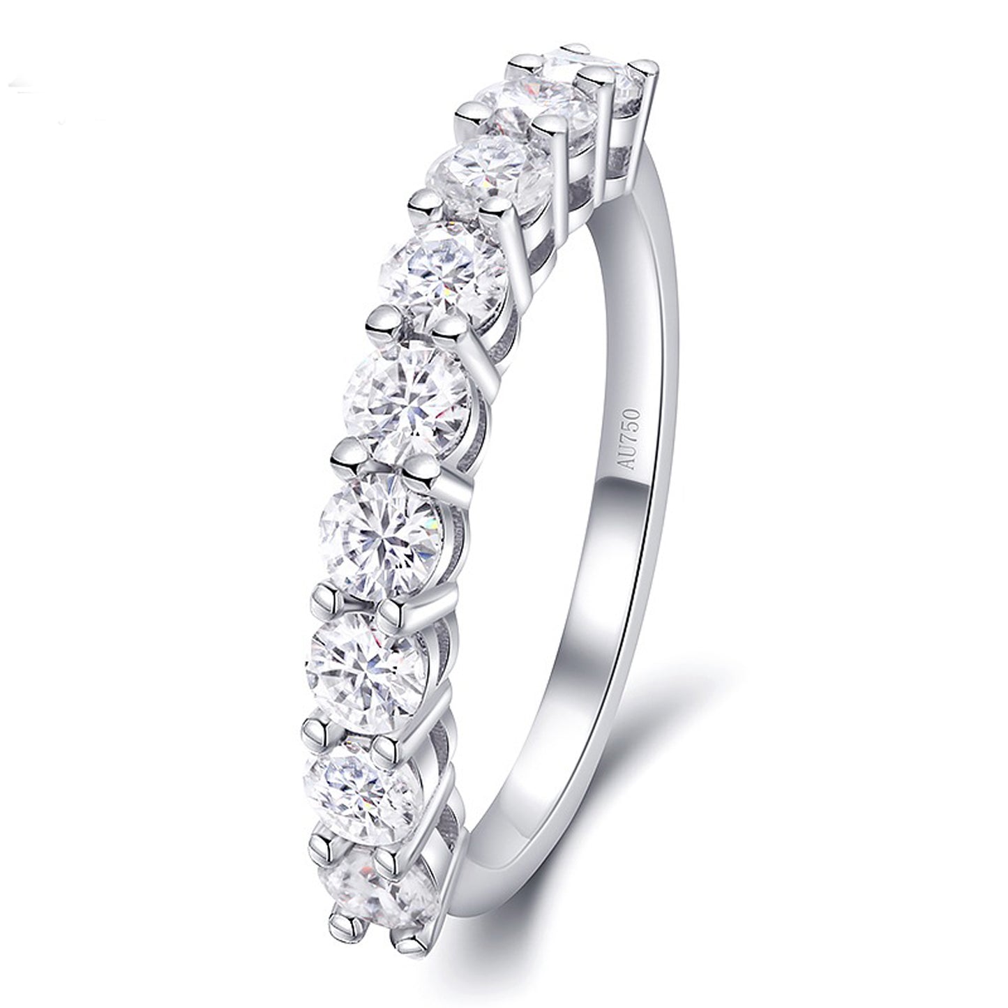 Classic Eternity Ring 0.9 Carat Round Cut Moissanite Wedding Band In 14k White Gold