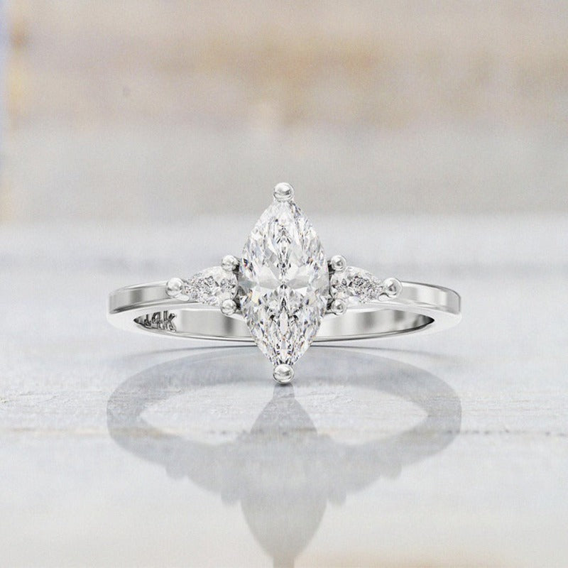 Solid 10K Gold 1.2 ct Marquise Cut Moissanite Engagement Ring