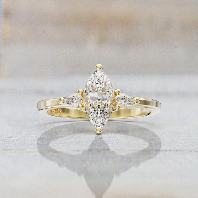 Solid 10K Gold 1.2 ct Marquise Cut Moissanite Engagement Ring