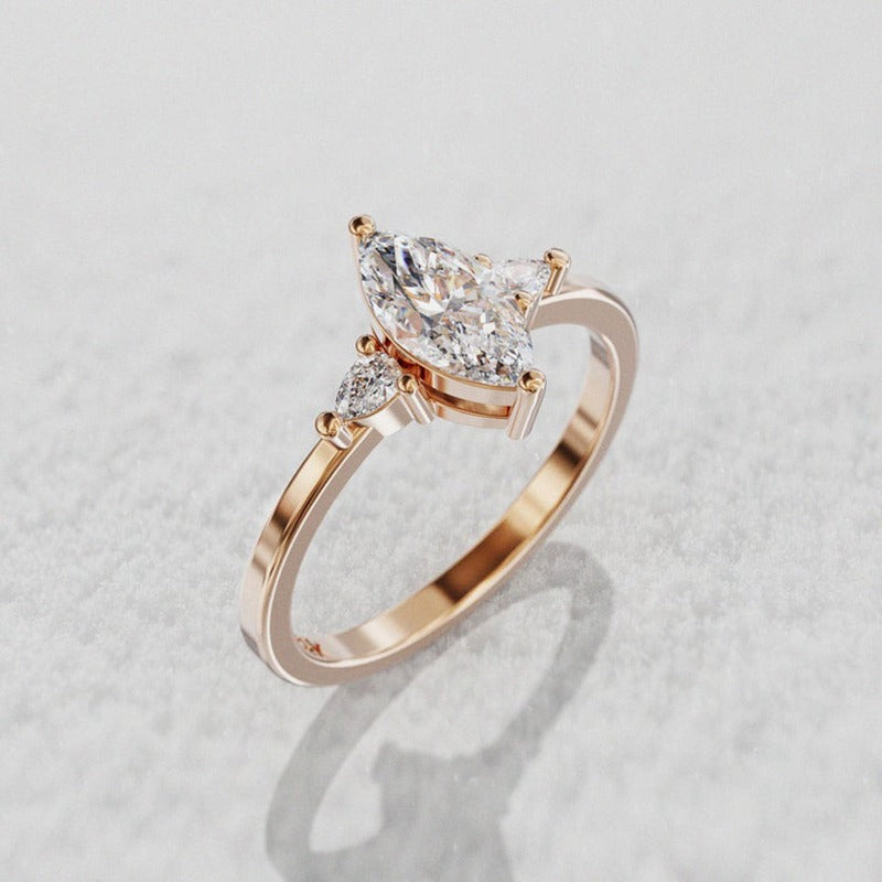 Solid 10K Gold 1.2 ct Marquise Cut Moissanite Engagement Ring