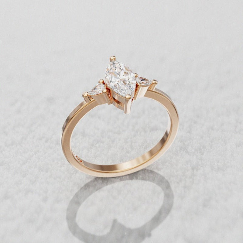 Solid 10K Gold 1.2 ct Marquise Cut Moissanite Engagement Ring