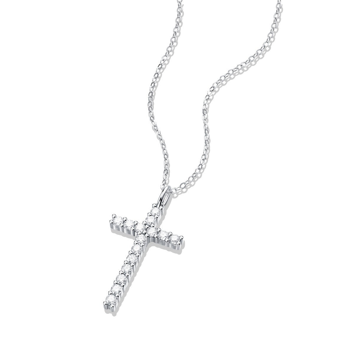 Cross Clavicle Chain Moissanite set in S925 Silver Necklace Unisex Personality Jewelry